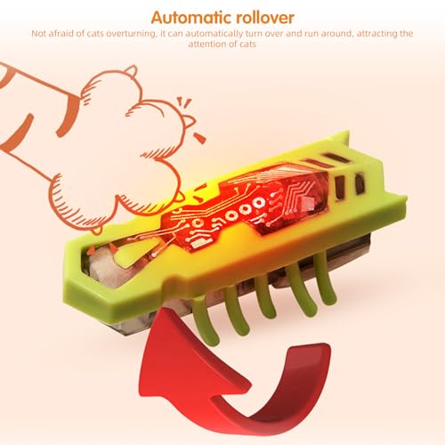 XCZAP Cat Electric Toy Bug – Automatic Rolling Interactive Cat Toy (2-Pack)(LS-Red Yellow) - color: LS-Red Green