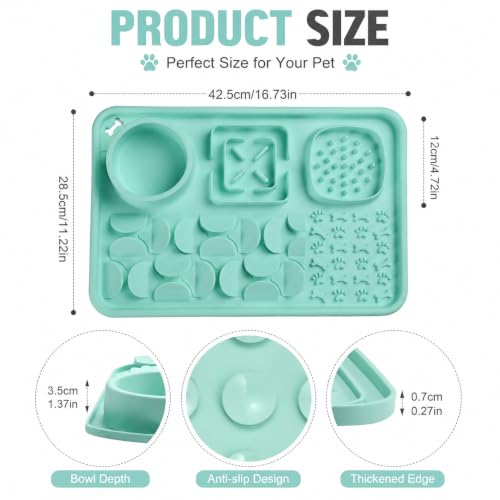 Silicone Dog Slow Feeder Lick Mat with Suction Cups, Multi-Puzzle Partition Pet Snuffle Feeding Tray for Puppy Cat Slow Eating Boredom Relief Training (Mint Green) - color: mint green