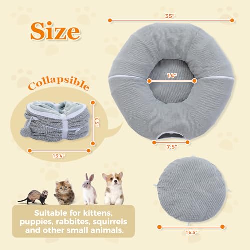 PEQULTI Grey Donut Cat Tunnel Bed Washable Plush Mat Multi for Small Pets - color: New Gray