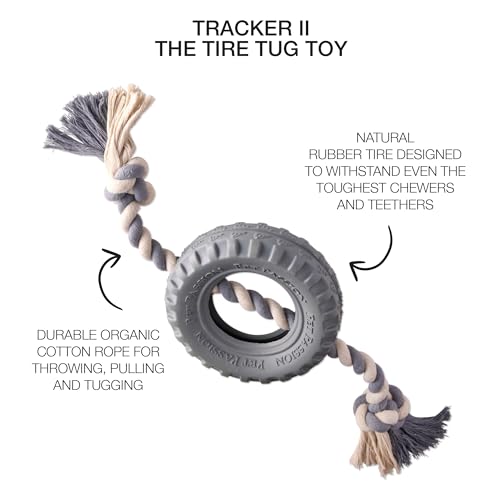 Pet Passion Natural Rubber Tire and Organic Cotton Rope Pull and Chew Dog Toy for All Pet Breeds, Gray, Large - color: Gray, size: Large