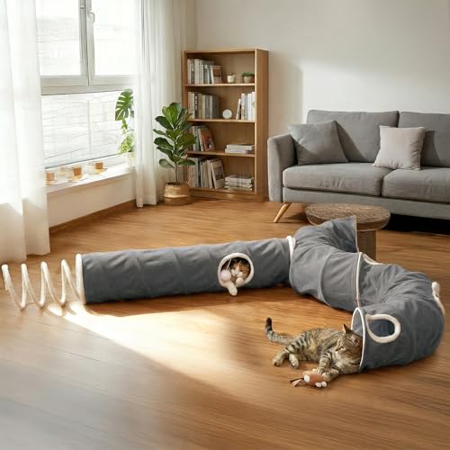Ownpets 2-in-1 Cat Tunnel Large Lollipop 12" D Collapsible Cave Plush, Grey - color: Grey