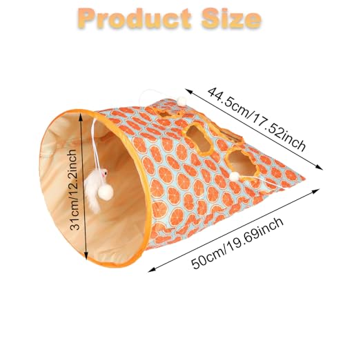 Cat Tunnel Bag for Indoor Cats, Foldable Pet Tunnel Crinkle Sack Bag with a Little Mouse & 3 Toy Ball, Portable Crinkle Paper Interactive Hide and Seek Cat Toys (Orange) - color: Orange