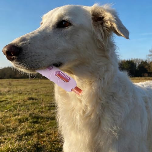 Sausage-Shaped Dog Chew Toy with Teeth Cleaning Bristles (Pink) - color: Pink