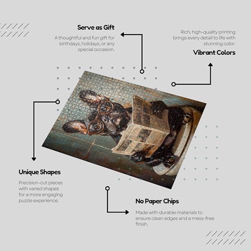 French Bulldog on Toilet Jigsaw Puzzle 1000 Pieces for Adults - Unusual Quirky Frenchie Pooping Funny Gift - 1000pc Dog Bathroom Decor Puzzles (50x70cm / 19.685"x27.559")