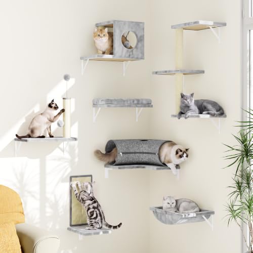 8-in-1 Cat Wall Shelves, Cat Wall Furniture Set - color: Light Grey