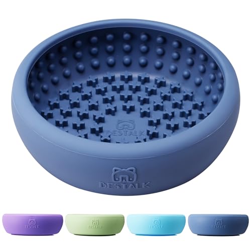 Dog Lick Bowl, Bestalk Anxiety Relief Lick Mat for Dogs, Non-Slip Freeze Licking Bowl Enrichment Puzzle Feeder for Distraction, BPA Free Silicone, Dishwasher Safe - color: Dark blue, size: Large