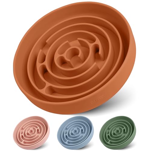 Coomazy Slow Feeder Dog Bowls, Silicone Dog Bowl with Suction Cups - color: Orange, size: L