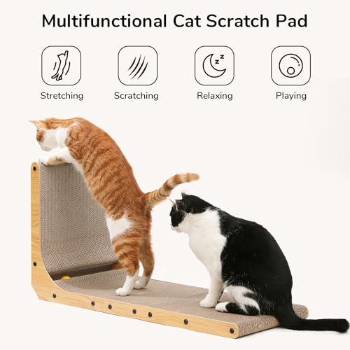 FUKUMARU Cat Scratcher for Indoor Cats, 32.7 Inch L Shaped Cat Scratch Pad - size: 1 Pack 32.7 in Wood Color