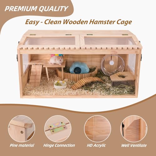 Wooden Hamster Cage,32"x16"x16"Large Hamster Cage,2 Washable Liners & 2 Adjustable Ventilation Window. Small Animal Cage for Dwarf Syrian Hamsters Degus Mice & Other Small Pets. - size: 32.0"L x 16.0"W x 16.0"H