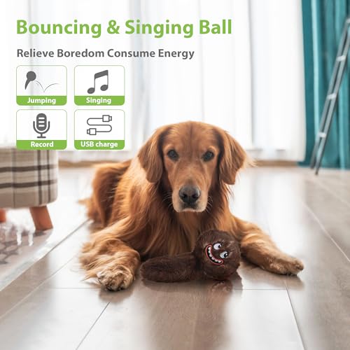 PETGEEK Interactive Dog Toys Ball - Rechargeable, Squeaky Plush Crazy Bouncer Dog Ball with Wiggles & Vibrations, Durable Moving Vibrating Toy for Small, Medium, Large Dogs (6 Inches, Brown) - color: brown