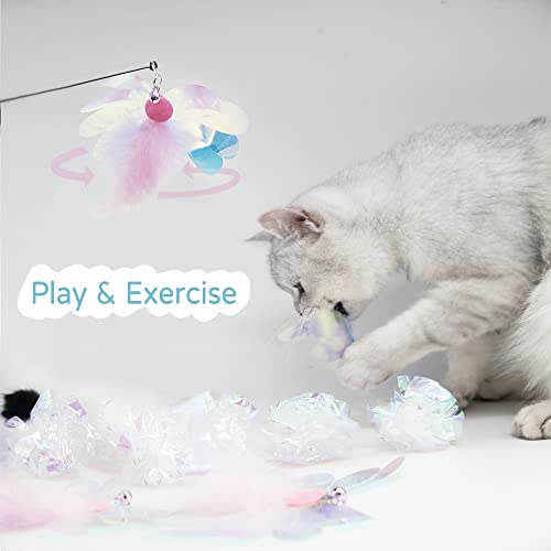 Cat Toy, Shiny Insect Refills for Cat Wand Toy, 9PCS Replacements with Bells for Cat Fishing Pole Toy, Interactive Cat Toy Lightweight, Chase and Exercise (Insects + Ball Set) - color: Insects + Ball Set