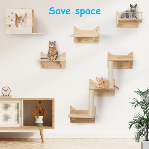 Cat Wall Shelves, 9-Piece Cat Wall Furniture with Sisal Mats - size: 10 pcs