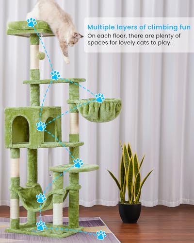 Hey-brother Cat Tree, Multi-Level Sisal Covered Scratching Posts, MPJ050GR - color: Green