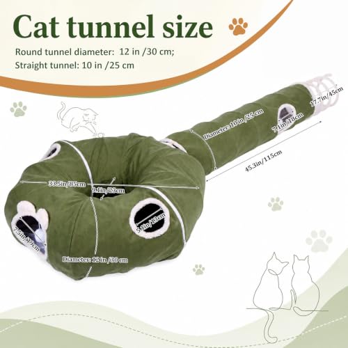 Ownpets 2-in-1 Cat Tunnel Large Lollipop 12"D Collapsible Cave Plush, Green - color: Green