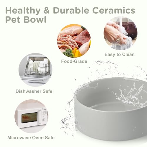 SPUNKYJUNKY Ceramic Elevated Dog Bowls Raised with Acacia Bamboo Wooden Stand, 8.3'' Dog Food Water Bowls Set Non-Slip for Medium Large Sized Breed Microwave Dishwasher Safe - 60 OZ,Grey - color: Grey, size: 8.3 in - Dual