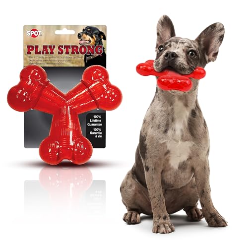 SPOT Play Strong Trident Bone - Durable TPR Long Lasting Dog Chew for Aggressive Chewers, Hole for Treats, Virtually Indestructible Toy for Large Dogs & Puppies up to 90lbs - 6 inch - style: Trident Bone