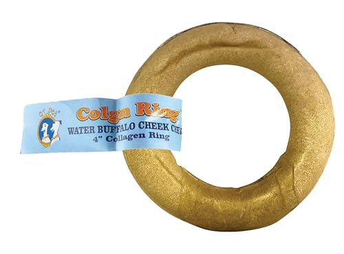 QT Dog Water Buffalo Colgn Ring 4" - All Natural Long Lasting Collagen Dog Chews, Single Ingredient, Protein-Packed, Gluten & Grain Free, Odor-Free Dental Chews, Ideal for All Breed Sizes - Banded