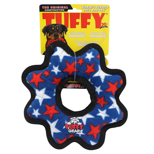TUFFY® Gear Ring Medium Ultra Durable Plush Dog Toy - color: Blue Medium Gear Ring