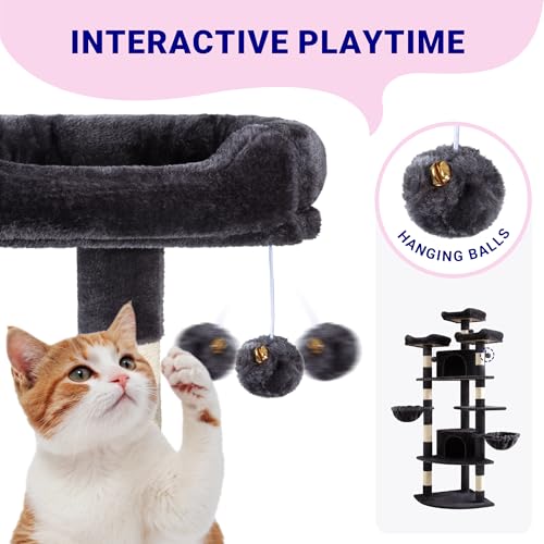 Allewie 73in Fan-Shaped Space-Saving Corner Cat Tree Tower, Dark Grey - color: Dary Grey