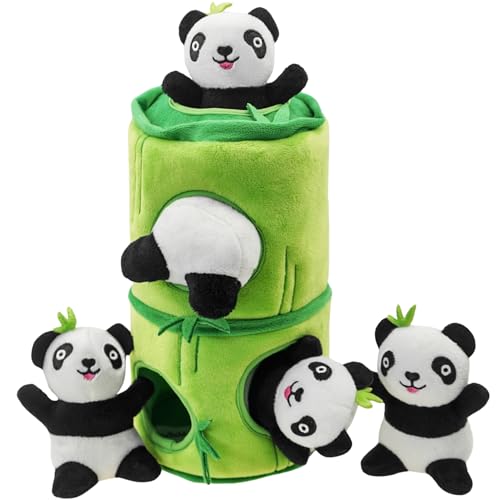 Hide and Seek Dog Toys, Interactive Squeaky Plush Puzzle Puppy Chew Toy to Keep Them Busy for Small Medium Large Dogs(Bamboo Hideaway with 5 Pack Panda) - color: Bamboo Hideout with 5 Panda