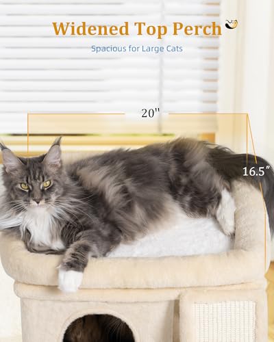 Aechonow Small Cat Tree Tower for Large Cat, Cat Bed House with Large Perch - color: L—14''Beige