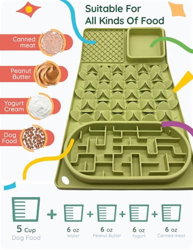 Slow Feeder Bowl for Large Dog, Silicone Lick Mat & Snuffle Mat with Suction Cups - Interactive Puzzle Feeder to Slow Eating & Keep Busy, Reduce Vomiting & Relieve Boredom (21"x 11" Green) - color: Green