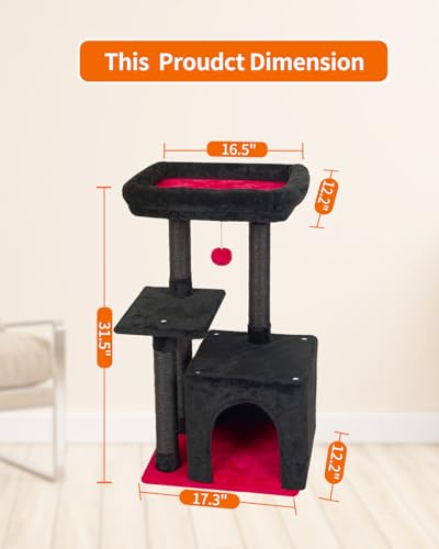 Cute Cat Tree Kitten Cat Tower Condo Cat Furniture Sisal Scratching Posts K - color: RedBlack