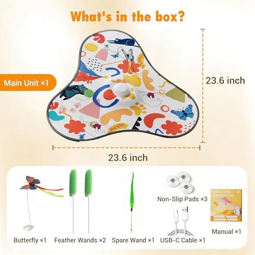 Interactive Cat Toys for Indoor Cats,3-in-1 Hide and Seek Cat Toy with Moving Concealed Wand Feather&Fluttering Butterfly,3 Prey Sounds，Auto Chargeable Play Mat for Bored Adult Cats&Kittens(White) - color: White