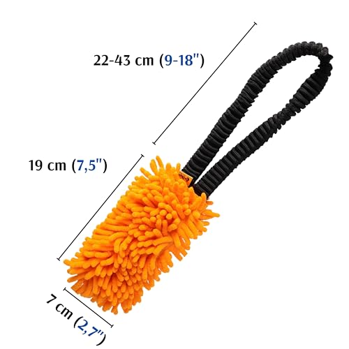Dingo Dog tug Toy with Bungee Handle, Microfiber, Orange 17in - color: Orange