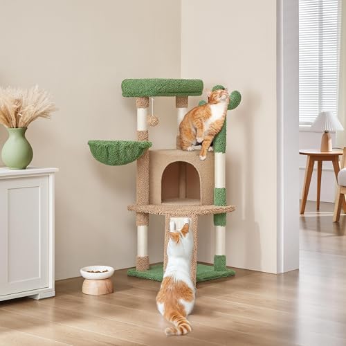 Yaheetech 42in Brown Cactus Cat Tree Tower with Scratching Posts and Condo - color: Brown/Green