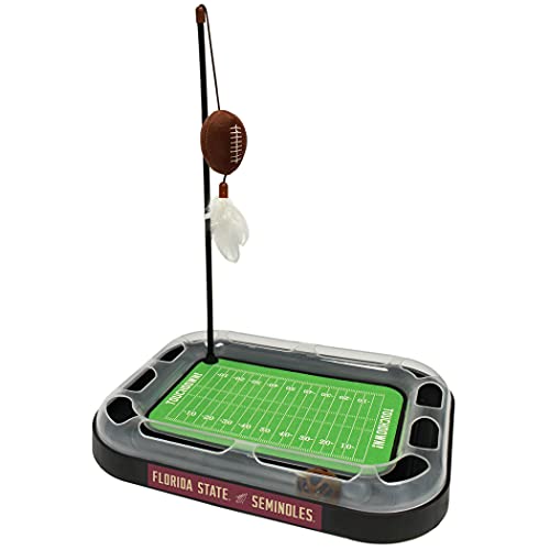 Pets First 5-in-1 Cat Toy: Interactive Cat Scratcher with Catnip Filled Plush Football & Feathers - color: Florida State Seminoles, size: Football Field