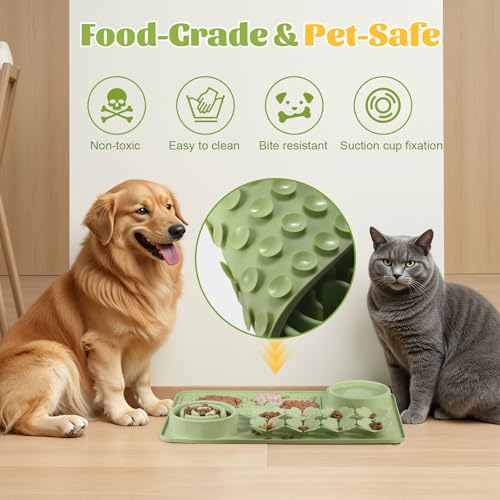 Silicone Lick Mat for Dogs & Cats – Slow Feeder Dog Bowl, Non-Slip Licking Mat for Large & Small Breeds, Puzzle Feeder & Snuffle Mat for Fast Eaters, Interactive Pet Food Mat with Measuring Spoon - color: Grey With Spoon