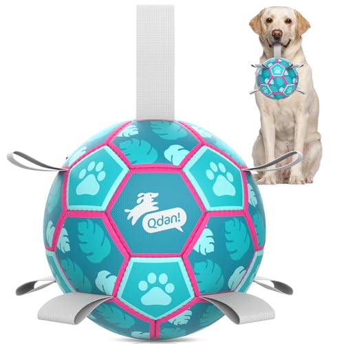 QDAN Dog Toys Soccer Ball with Straps, Pool Dog Water Toy, Outside Ball - color: Lake Blue, size: Medium Size 2 (6 Inch)