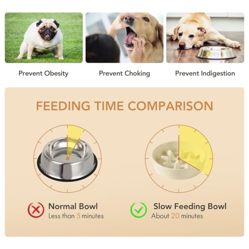 Havniva Elevated Slow Feeder Dog Bowls, 7.3 in Ceramic Slow Feeder Bowl Set - color: Light Yellow