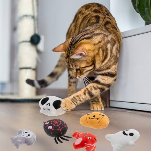 6pcs Halloween Catnip Toy，Indoor Pumpkin Ghost Shaped Cat Toy Plush Interactive Chew Bite Toys for Cat Kitten Indoor Festive Holiday Cat Lover Gift - color: Halloween