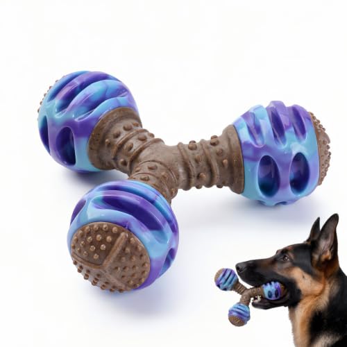 MECOOL Durable Dog Chew Toys for Medium Dogs - Squeaky Rubber Balls with Nylon Reinforcement, Interactive Lick & Chew Toy for Aggressive Chewers, Pet Teething Toy Blue,Bacon Flavored - color: Blue