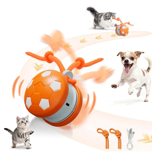 Interactive Dog Toys Dog Ball,Automatic Rolling and Bouncing Moving Dog Toy - color: 1 Orange-football