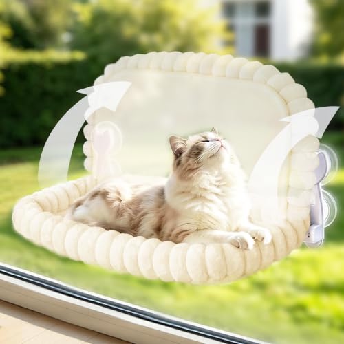 Cat Window Hammock - Beige Cordless Foldable Perch for All Cats - color: Beige