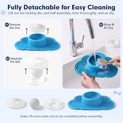 Anti-Slip Slow Feeder Dog Bowl and Lick Mat with Rolling Ball - color: Blue
