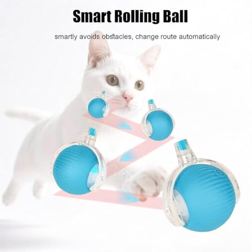 Interactive Dog Cat Toy Ball, Upgraded Rechargable Smart Automatic Rolling Pet Ball with Tail, Fast Moving Toy for Bored Indoor Kitty Puppy- Blue - color: Blue