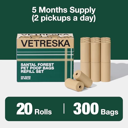 VETRESKA Dog Poop Bags, 300 Counts, Leak Proof, Extra Thick and Large - color: Santal Forest, size: 1 Count (Pack of 300)