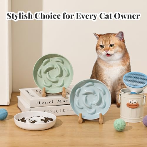 Melamine Slow Feeder Cat Bowls - 3 Pack Cat Food Dishes, 6.3 Inch Wide Opening Whisker Friendly Maze Plates for Dry and Wet Food, Dishwasher Safe, White - color: 3 Pack - White, size: 2"H