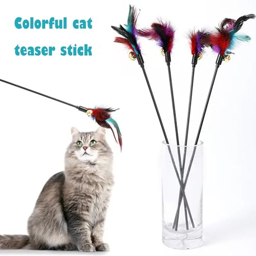 KABASI 8Pack Cat Feather Wand Toys with Bell