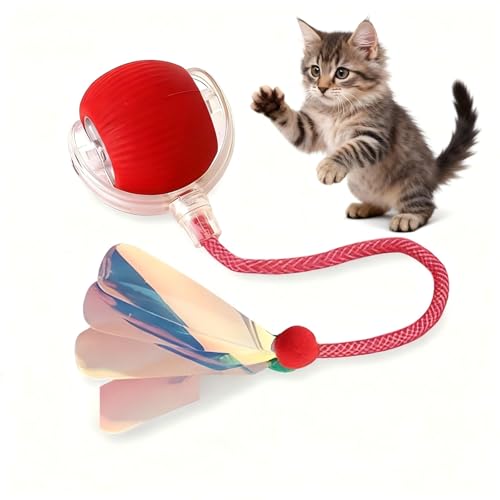 JBD Automatic Cat Toy Ball for Indoor Cats, Interactive Self Moving Electronic Cat Toys, USB Rechargeable, Silent Auto Rolling Kitten Toy for Boredom Relief & Exercise - color: Red