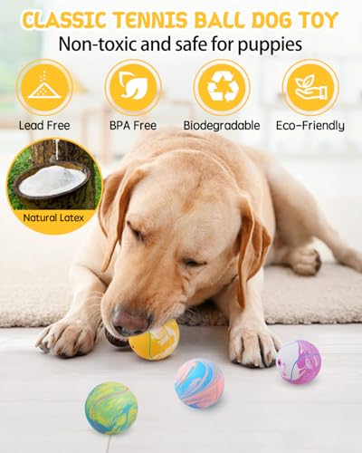 SCHITEC Dog Squeaky Toy Balls, Interactive Tennis Ball for Puppies Small Pet Medium Breed Dogs, Latex Rubber Puppy Fetch Play Toys - size: For Small/Medium Dogs, style: Tennis Ball