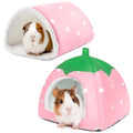 Guinea Pig Hideout with Tunnel, Washable Fleece House Bed - color: Pink strawberry