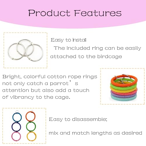 6-Ring Bird Swing Toy for Cage, Hanging Budgie Cage Accessories, Bird Parrot Swing Toys, Suitable for Cockatiels, Lovebirds, Cockatoos, Mynas, Goldfinches, and Other Small to Medium-Sized Birds