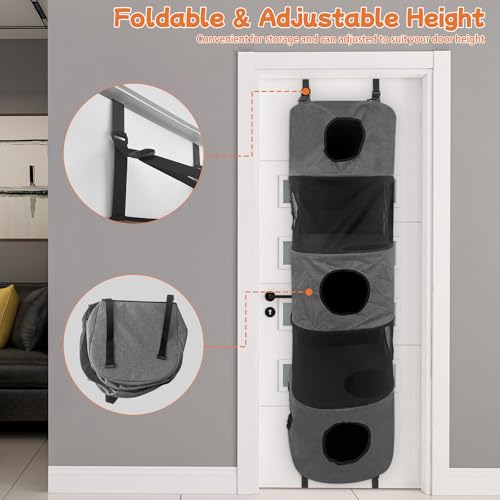 Homegroove 5-Level Door Cat Tree, Space Saving Door Hanging Cat Shelf, Multi-Level Polyester Hanging Cat Tree for Multi-Cats Family, Collapsible, Tool-Free Assembly, Fits Doors <80" (Grey, 5-Level)