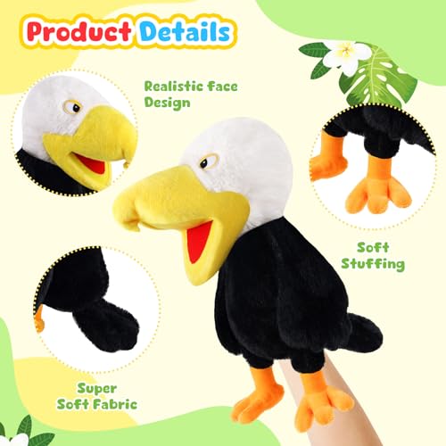 Animal Hand Puppets 11 Inch Bird Plush Toucan Owl Eagle Parrot Flamingo Peacock Puppet Toys Role-Play Puppets for Kids Storytelling Imaginative Pretend Play Teaching Preschool(Eagle) - style: Eagle