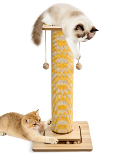 Odoland 31" Tall Large Cat Scratching Post with Replaceable Scratcher Pad - color: Sunflower